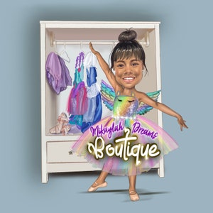 Custom Cartoon Logo: Kids Boutique Business Logo (Digital) Full Body+Background