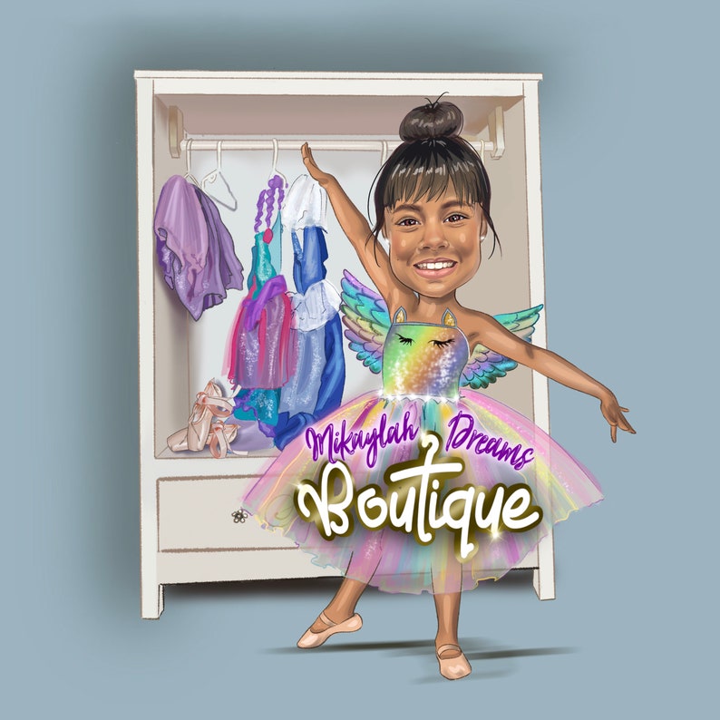 Custom Cartoon Logo: Kids Boutique Business Logo (Digital) Full Body+Background