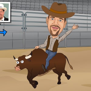 Bull Rider Gift - Custom Caricature Portrait From Photo / Bull Riding / bronc rider