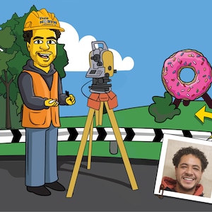 Land Surveyor Gift  - Custom Portrait as Cartoon Character / cartographer gift / topographer gift /land surveying gift /civil engineer gifts