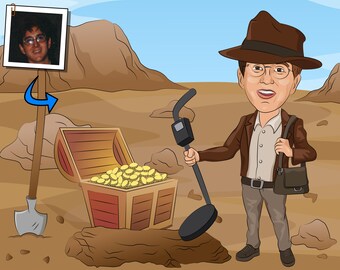 Custom Treasure Hunter Caricature: Personalized Metal Detecting Gift (Digital File)