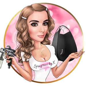 Spray Tan Logo - custom cartoon for your business logo, spray tanning logo, spray gun