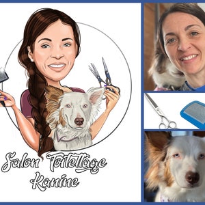 Diseño de logotipo de peluquería de mascotas: retrato de dibujos animados personalizado para el logotipo de su empresa / logotipo de peluquería de mascotas / logotipo de peluquería de perros