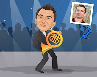 French Horn Player Gift - Custom Cartoon Portrait