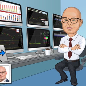 Stock Trader Gift - Custom Caricature From Photo, day trader gift, stock broker gift