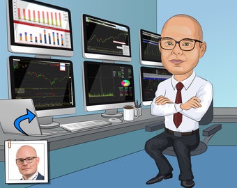 Stock Trader Gift - Custom Caricature From Photo, day trader gift, stock broker gift