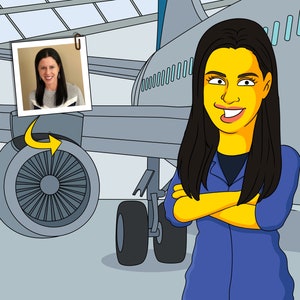 Aerospace Engineer Gift  - Custom Portrait as Yellow Cartoon Character / space engineer / aeronautical engineer