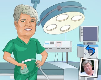Anesthesiologist Gift - Custom Caricature Portrait From Your Photo / crna gift