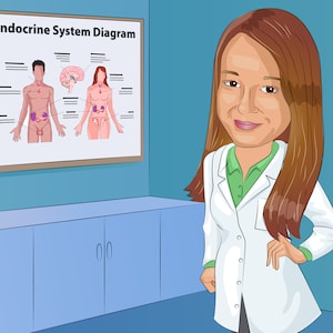 Regalo de endocrinólogo: retrato de caricatura personalizado a partir de su foto / Regalo de endocrinología