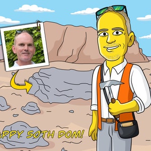 Regalo de geólogo: retrato personalizado como personaje de dibujos animados / regalo de geología / regalo de estudiante de geología / regalo de profesor de geología / regalo de geólogo