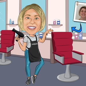 Hairdresser Gift - Custom Caricature Portrait From Your Photo / hair stylist gift