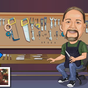 Knife Maker Gift - Custom Caricature Portrait From Your Photo, Bladesmith, Knife Making Gift