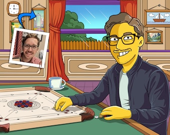 Carrom Player Gift - Custom Portrait from Photo as Yellow Character