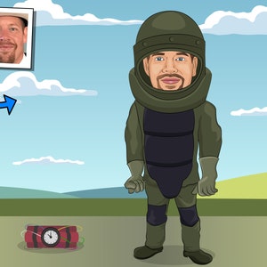 Bomb Squad Gift - Custom Caricature Portrait From Your Photo / eod tech