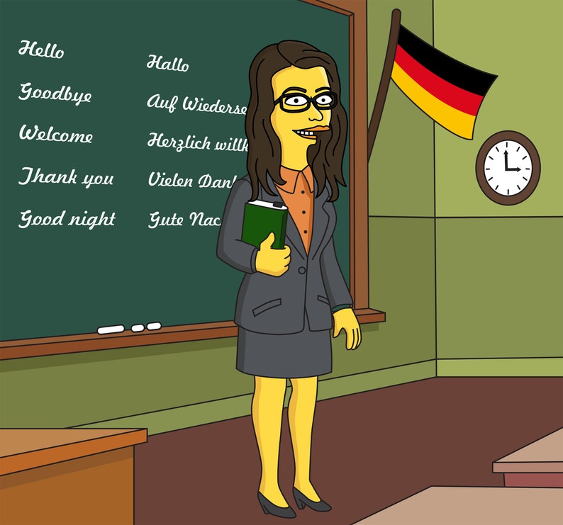 German Teacher Gift Custom Portrait as Yellow Cartoon Character / German professor gift image 2