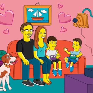 Custom FAMILY Portrait as cartoon characters / family art portrait illustration from a photo / dad mom son daughter / cartoonist