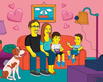 Custom FAMILY Portrait as cartoon characters / family art portrait illustration from a photo / dad mom son daughter / cartoonist