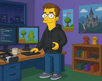 Game Developer Gift - Custom Portrait from Photo as Yellow Character, video game dev