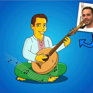 Kobza Player Gift - Portrait as Cartoon Character