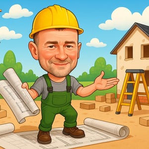 Builder Gift - Custom Caricature From Photo, Construction Worker Gift, construction crew, project manager gift