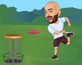 Disc Golf Player Gift - Custom Caricature Portrait From Your Photo / discgolf / frisbee golf