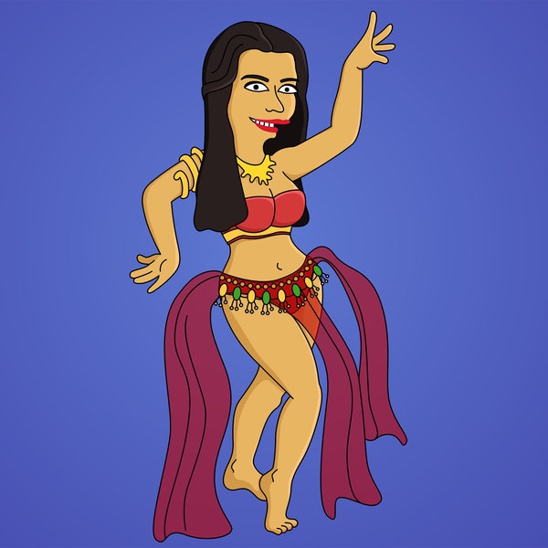Belly Dancer Gift - Custom Portrait from Photo as Yellow Character / Bellydancer gift