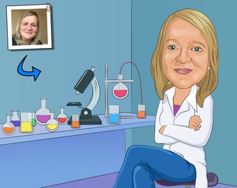 Microbiologist Gift - Custom Caricature Portrait From Your Photo
