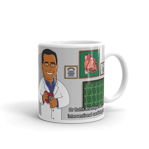 Cardiologist coffee mug with custom portrait as yellow cartoon character, cardiology medical student gift, heart doctor mug, physician cup