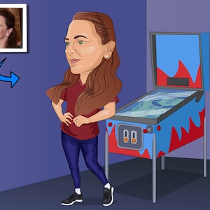 Pinball Lover Gift - Custom Caricature From Photo, Pinball art, Pinball wizard