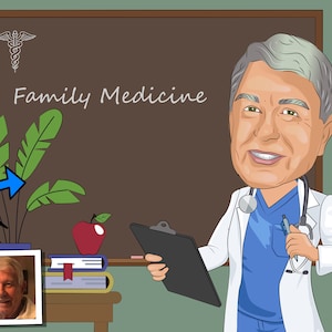 Family Medicine Teacher Gift - Custom Caricature From Photo, Family Medicine Professor