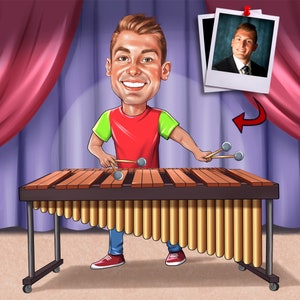 Custom Marimba Player Caricature Portrait: Unique Musician Gift (Digital File)