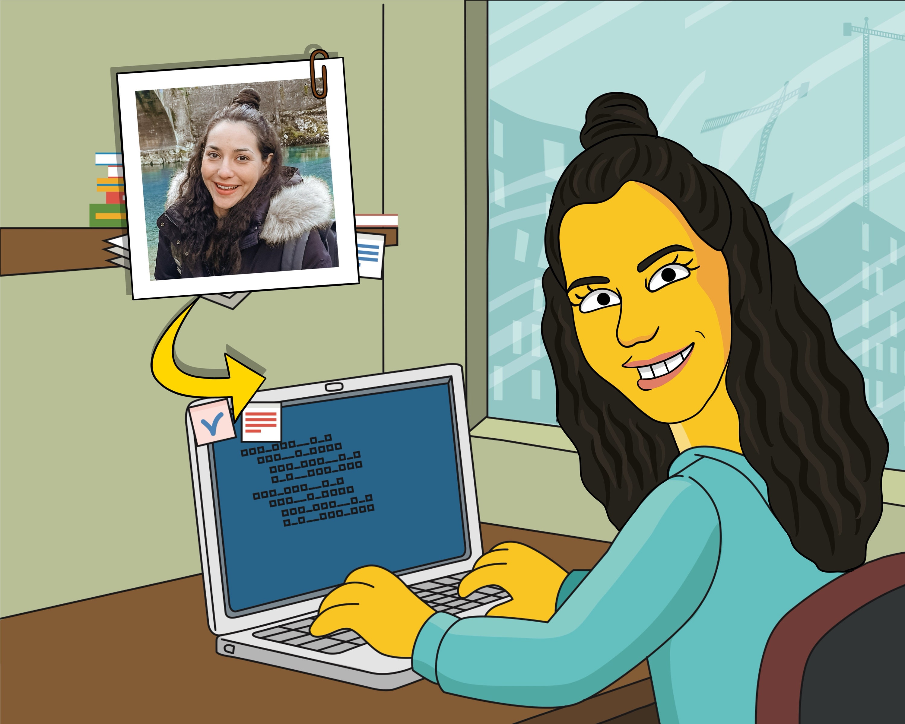 Girl Coder Gift - Custom Portrait as Yellow Cartoon Character, girls who code