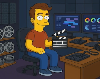 Videographer Gift - Custom Portrait from Photo as Yellow Character, Post Production Film Editor