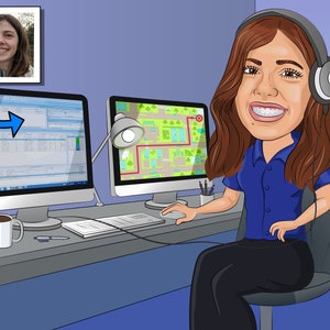 Ambulance Dispatcher Gift - Custom Caricature From Photo, 911 dispatcher gift, 911 operator