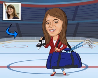Hockey Mom Gift - Custom Caricature From Photo, hockey sister