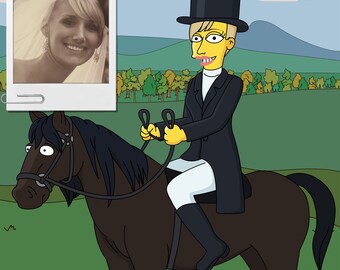 Dressage Gift  - Custom Cartoon Portrait from Photo / riding instructor / horse trainer gift