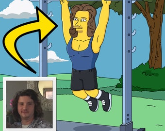 Regalo de calistenia: retrato personalizado a partir de una foto como personaje amarillo, entrenamiento callejero