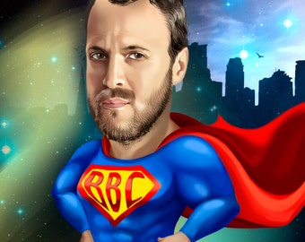 Custom Superhero Portrait from your photo / superhero caricature / superhero dad gift / custom super hero portrait