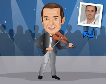Regalo de violinista - Retrato de dibujos animados personalizado / Regalo de violinista