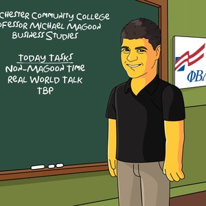 Regalo para profesores de negocios: retrato personalizado como personaje de dibujos animados amarillo, asesor académico, profesor de economía