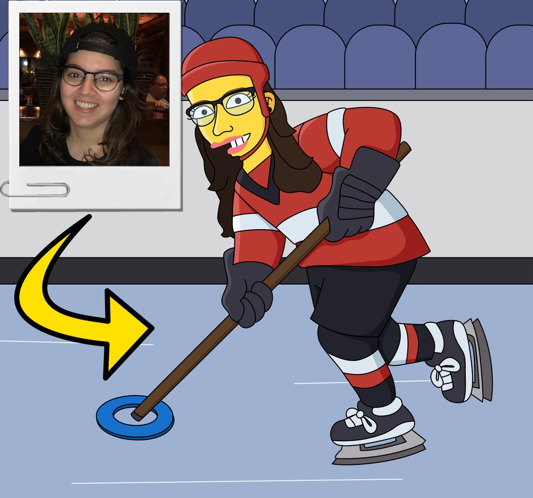 Ringette Player Gift Custom Portrait From Photo as Yellow Character