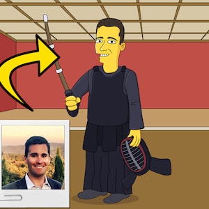 Kendo Practitioner Gift - Custom Portrait from Photo as Yellow Character / samurai gift