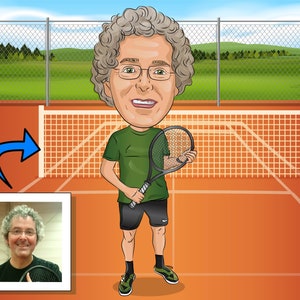 Tennis Player Gift - Custom Caricature Portrait From Your Photo / Tennis Coach Gift