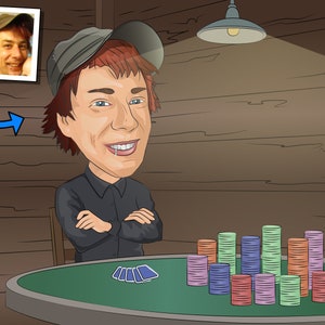 Cadeau joueur de poker - Portrait caricaturé personnalisé à partir de votre photo