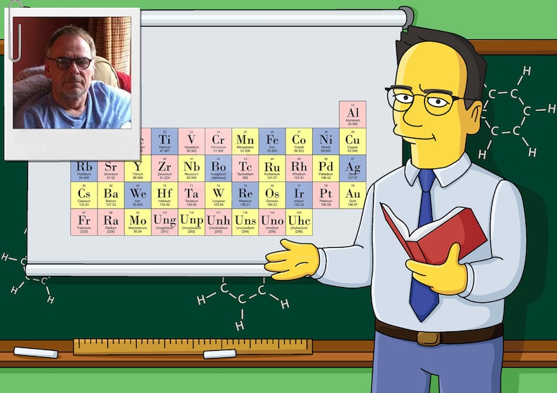 Science Teacher Gift Custom Portrait as Yellow Cartoon Character / Chemist Gift Idea / Chemistry Teacher Retirement Gift / Chemist Cartoon image 1