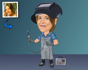 Welder Gift - Custom Caricature Portrait From Your Photo / welding gift