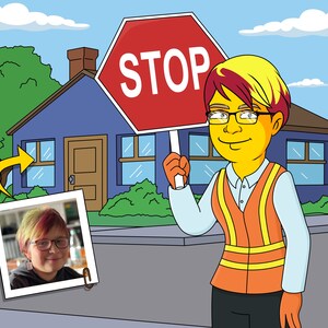 Crossing Guard Gift  - Custom Portrait from Photo as Yellow Character / school crossing guard