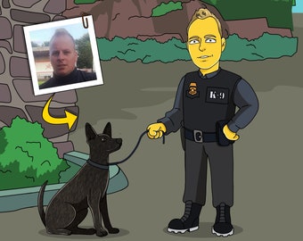 Canine Officer Gift - Custom Cartoon from Photo, police dog gift, dog officer