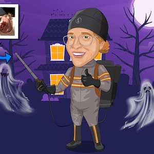 Ghost Hunting Gift - Custom Caricature Portrait From Your Photo, Ghost Hunter, supernatural art