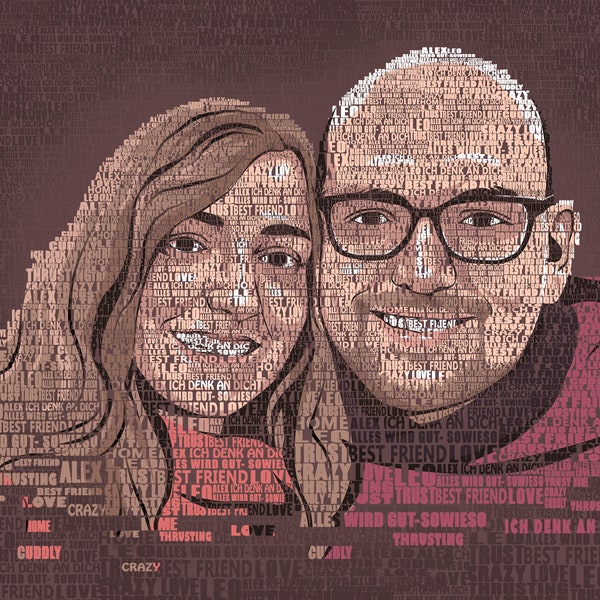 Couple Word Art Portrait from Photo, word portrait, typographic portrait, text portrait